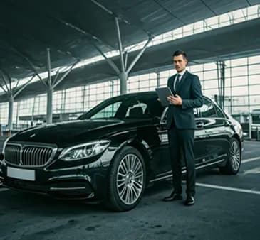 Chauffeur beside a private car